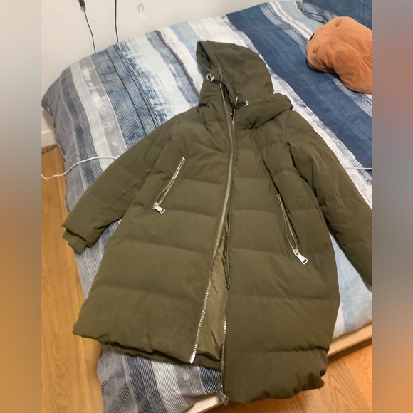 Army Green Dkny Knee Length Winter Coat - Picture 2 of 4